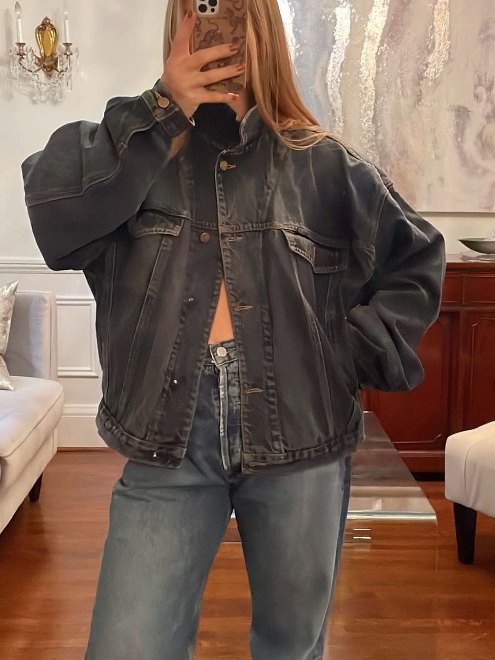 Vintage Club Monaco Faded Black Denim Trucker Jacket Oversized 80s/90s XL
